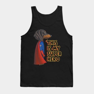 Black Dachshund Super Dog Red Cape Tank Top